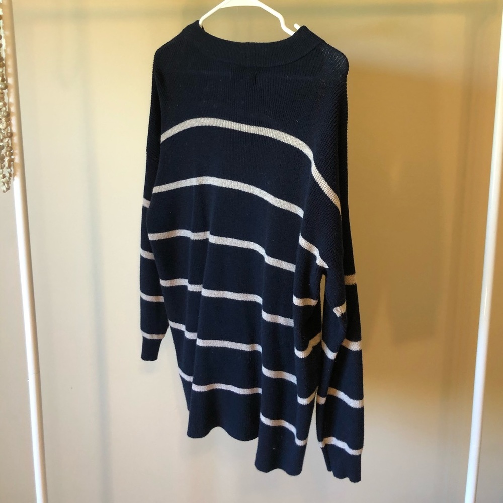 Oversized Tan and Blue Striped Sweater